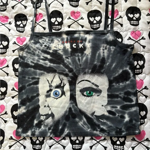 Hot Topic Bride Of Chucky Face Tie-Dye Girls Strappy Tank Medium - Picture 3 of 3